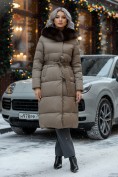 Купить Пальто женское зимние с мехом песец люкс класса коричневого цвета 611_1K, фото 4