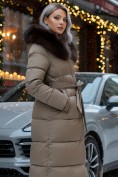 Купить Пальто женское зимние с мехом песец люкс класса коричневого цвета 611_1K, фото 2
