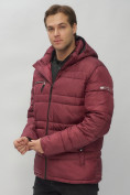 Купить Куртка спортивная мужская с капюшоном бордового цвета 62175Bo, фото 11
