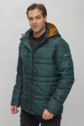 Купить Куртка спортивная мужская с капюшоном темно-зеленого цвета 62175TZ, фото 10