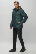 Купить Куртка спортивная мужская с капюшоном темно-зеленого цвета 62175TZ, фото 3
