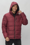 Купить Куртка спортивная мужская с капюшоном бордового цвета 62186Bo, фото 6