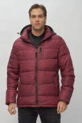 Купить Куртка спортивная мужская с капюшоном бордового цвета 62186Bo, фото 8