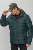Купить Куртка спортивная мужская с капюшоном темно-зеленого цвета 62187TZ, фото 11