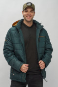 Купить Куртка спортивная мужская с капюшоном темно-зеленого цвета 62187TZ, фото 16