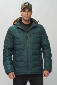 Купить Куртка спортивная мужская с капюшоном темно-зеленого цвета 62187TZ, фото 8