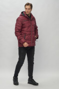 Купить Куртка спортивная мужская с капюшоном бордового цвета 62188Bo, фото 4