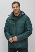 Купить Куртка спортивная мужская с капюшоном темно-зеленого цвета 62190TZ, фото 12