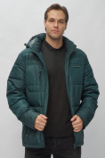 Купить Куртка спортивная мужская с капюшоном темно-зеленого цвета 62190TZ, фото 18