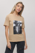 Купить Женские футболки с принтом бежевого цвета 65016B