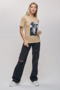 Купить Женские футболки с принтом бежевого цвета 65016B, фото 2