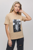 Купить Женские футболки с принтом бежевого цвета 65016B, фото 4