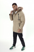 Купить Парка мужская зимняя с мехом бежевого цвета 6662B, фото 24
