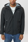 Купить Ветровка спортивная с капюшоном мужская темно-серого цвета 684TC, фото 12