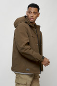 Купить Куртка молодежная мужская весенняя с капюшоном коричневого цвета 702K, фото 12