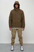 Купить Куртка молодежная мужская весенняя с капюшоном коричневого цвета 702K, фото 13