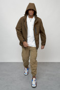 Купить Куртка молодежная мужская весенняя с капюшоном коричневого цвета 702K, фото 14