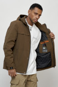 Купить Куртка молодежная мужская весенняя с капюшоном коричневого цвета 702K, фото 9