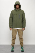 Купить Куртка молодежная мужская весенняя с капюшоном цвета хаки 702Kh, фото 13