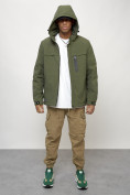Купить Куртка молодежная мужская весенняя с капюшоном цвета хаки 702Kh, фото 15