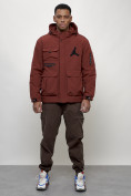 Купить Куртка спортивная мужская весенняя с капюшоном бордового цвета 705Bo, фото 11