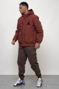 Купить Куртка спортивная мужская весенняя с капюшоном бордового цвета 705Bo, фото 12