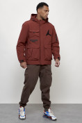 Купить Куртка спортивная мужская весенняя с капюшоном бордового цвета 705Bo, фото 13