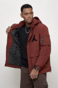 Купить Куртка спортивная мужская весенняя с капюшоном бордового цвета 705Bo, фото 4