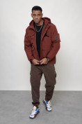Купить Куртка спортивная мужская весенняя с капюшоном бордового цвета 705Bo, фото 6