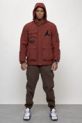 Купить Куртка спортивная мужская весенняя с капюшоном бордового цвета 705Bo, фото 9