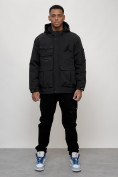 Купить Куртка спортивная мужская весенняя с капюшоном черного цвета 705Ch