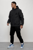 Купить Куртка спортивная мужская весенняя с капюшоном черного цвета 705Ch, фото 2