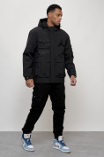 Купить Куртка спортивная мужская весенняя с капюшоном черного цвета 705Ch, фото 3