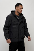 Купить Куртка спортивная мужская весенняя с капюшоном черного цвета 705Ch, фото 7