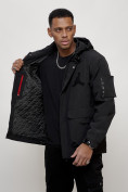 Купить Куртка спортивная мужская весенняя с капюшоном черного цвета 705Ch, фото 8