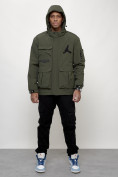Купить Куртка спортивная мужская весенняя с капюшоном цвета хаки 705Kh, фото 10