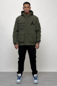 Купить Куртка спортивная мужская весенняя с капюшоном цвета хаки 705Kh, фото 6