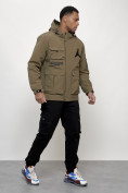 Купить Куртка спортивная мужская весенняя с капюшоном темно-бежевого цвета 705TB, фото 3