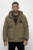 Купить Куртка спортивная мужская весенняя с капюшоном темно-бежевого цвета 705TB, фото 6