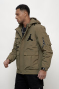Купить Куртка спортивная мужская весенняя с капюшоном темно-бежевого цвета 705TB, фото 7