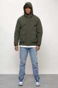 Купить Куртка молодежная мужская весенняя с капюшоном цвета хаки 708Kh, фото 11