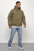 Купить Куртка молодежная мужская весенняя с капюшоном темно-бежевого цвета 708TB, фото 3