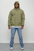 Купить Куртка молодежная мужская весенняя с капюшоном светло-зеленого цвета 708ZS, фото 13