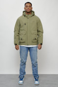 Купить Куртка молодежная мужская весенняя с капюшоном светло-зеленого цвета 708ZS, фото 9