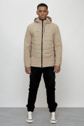 Купить Куртка молодежная мужская весенняя с капюшоном бежевого цвета 7302B, фото 12