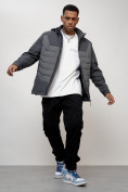 Купить Куртка молодежная мужская весенняя с капюшоном темно-серого цвета 7302TC, фото 12