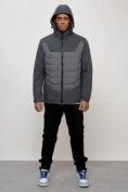 Купить Куртка молодежная мужская весенняя с капюшоном темно-серого цвета 7302TC, фото 14