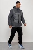 Купить Куртка молодежная мужская весенняя с капюшоном темно-серого цвета 7302TC, фото 3