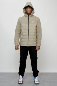 Купить Куртка молодежная мужская весенняя с капюшоном бежевого цвета 7306B, фото 10