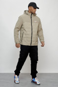 Купить Куртка молодежная мужская весенняя с капюшоном бежевого цвета 7306B, фото 3